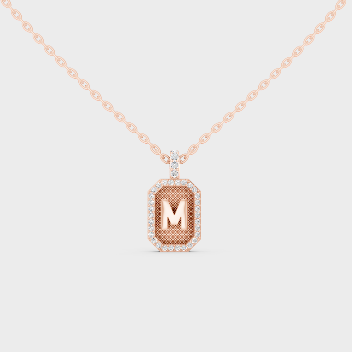 Chic Blush Pink "M" Alphabet Lab Grown Diamond Pendant in Solid 14K Rose Gold